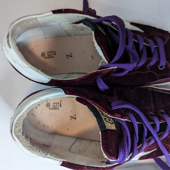 AUTHENTIC Golden Goose Superstar Sneaker in Bordeaux Velvet & White Star - Picture 10 of 15